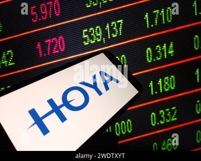 Konskie, Poland - January 21, 2024: Hoya company logo displayed on mobile phone screen Stock Photo