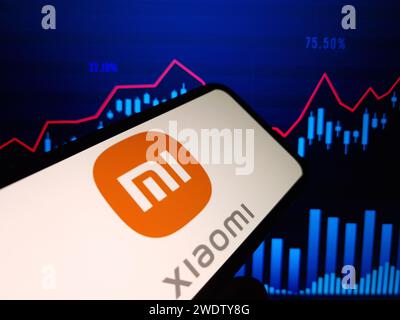 Konskie, Poland - January 21, 2024: Xiaomi company logo displayed on mobile phone screen Stock Photo