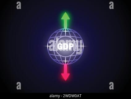 GDP business concept symbol in flat style. Green and red arrow up and down vector illustration on isolated background. in neon style. Stock Vector