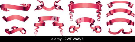 Set of pink color ribbon illustrations. Stock Vector