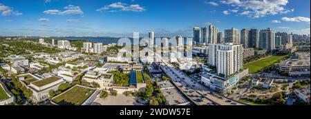 Miami design district, Beverly Terrace aerial view with Miami downtown skyscrapers Stock Photo