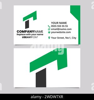Green and Black Business Card Template with Rectangular Letter R Logo Icon Over a Light Grey Background Stock Vector