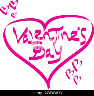 Valentine's day brush lettering wrapped in brush love, Lettering inscription isolated on white background. Heart shaped frame, abstract vector Stock Vector