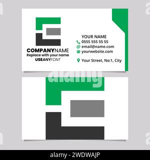 Green and Black Business Card Template with Rectangular Letter E Logo Icon Over a Light Grey Background Stock Vector