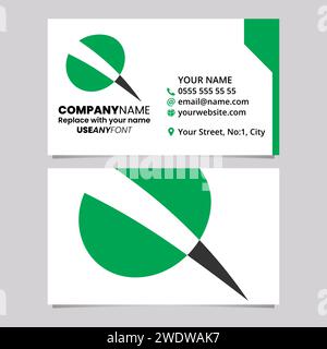 Green and Black Business Card Template with Screw Shaped Letter Q Logo Icon Over a Light Grey Background Stock Vector