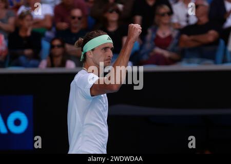 Melbourne Park, Melbourne, Victoria, Australia. 22nd Jan, 2024. Australian Open Tennis Championship Day 9; Alexander Zverev (GER) in action during the round four singles match against Cameron Norrie (GBR) Credit: Action Plus Sports/Alamy Live News Stock Photo