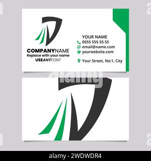 Green and Black Business Card Template with Swirly Letter J Logo Icon Over a Light Grey Background Stock Vector