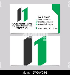 Green and Black Business Card Template with Parallelogram Letter N Logo Icon Over a Light Grey Background Stock Vector