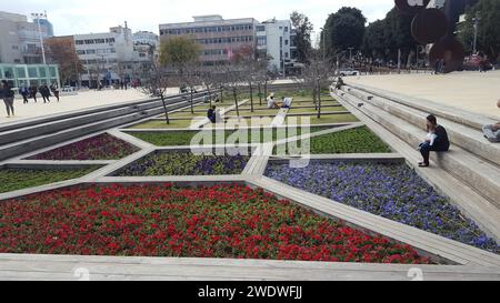 Culture Square, Tel Aviv Israel surrounded by Habimah - Israel's national theatre and the Charles Bronfman Auditorium, home of the Israel symphony orc Stock Photo