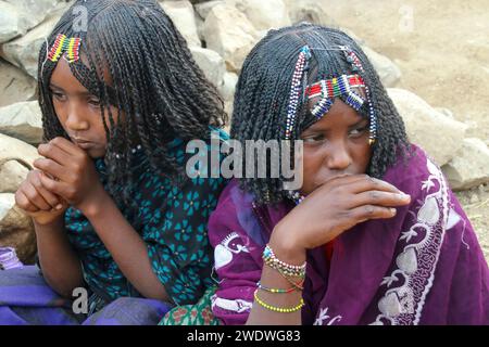 Afar people residents of the The Danakil Desert (or Afar Desert) a desert in northeast Ethiopia, southern Eritrea, and northwestern Djibouti. Situated Stock Photo