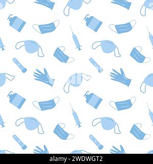 Vector Covid Coronavirus Waste Seamless Pattern. Plastic pollution on white background. Environmental issue or ecology problem of marine rubbish, late Stock Vector