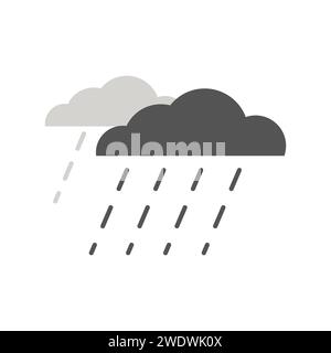 Simple icon of wet and rainy weather with drops falling from cloud. Raincloud logo with heavy rain and linear raindrops. Flat vector illustration isol Stock Vector