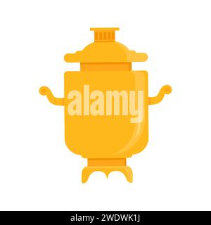 Samovar flat vector illustration. Russian traditional symbol isolated on white background. Heated metal container or boiler for heat and boil water an Stock Vector