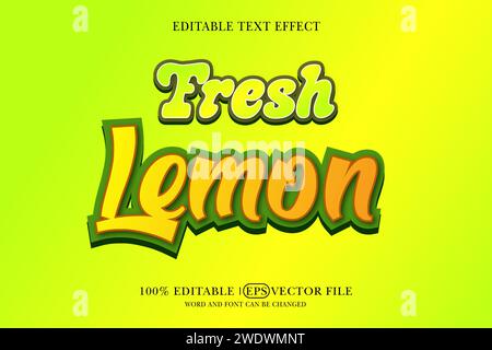 3D editable text effect template style with fresh lemons Stock Vector