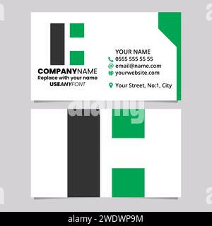 Green and Black Business Card Template with Rectangular Letter C Logo Icon Over a Light Grey Background Stock Vector