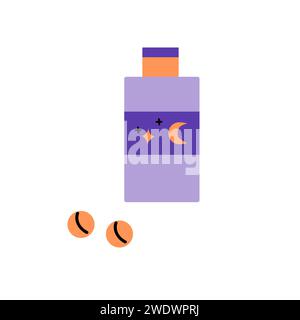cartoon pills for good sleep vector illustration. Vector illustration isolated. Moon and star on label.  Stock Vector
