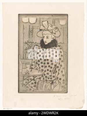 Sitting woman in a cafe, Adolphe Albert, 1863 - 1897 print  France paper etching sitting figure - AA - female human figure. inn, coffee-house, public house, etc. Stock Photo