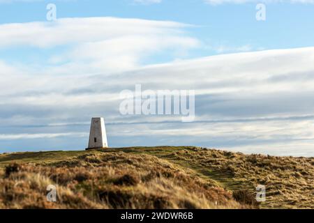 The summit trig point on Benarty Hill, Fife Stock Photo