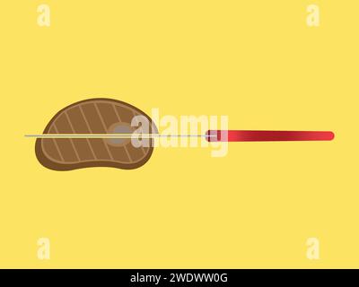 Knife cutting a grill steak in half Stock Vector
