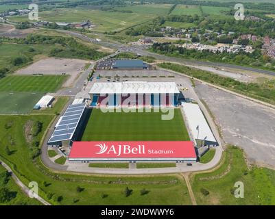 Aerial photograph of the AJ Bell Stadium, home of Rugby League's Salford Red Devils and Rugby Union's Sale Sharks, Manchester, UK Stock Photo