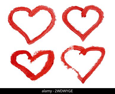 Heart-shaped painted from red lipstick on white background with clipping path Stock Photo