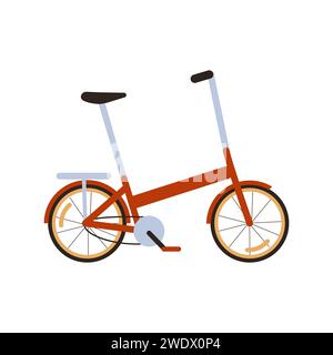 Red Modern Folding City Bike. Ecological Transport side view. Commuting by compact portable electric Lightweight Fold Up Bike. Ecological Transportati Stock Vector