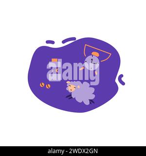 pills for sleep, sheep and alarm cartoon background. Vector illustration isolated.  Stock Vector