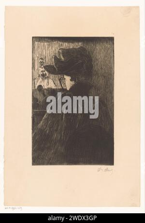 Woman in the Theater, Adolphe Albert, 1863 - 1938 print  France paper etching sitting figure - AA - female human figure. theatre, theatrical performance. eyeglasses, spectacles Stock Photo