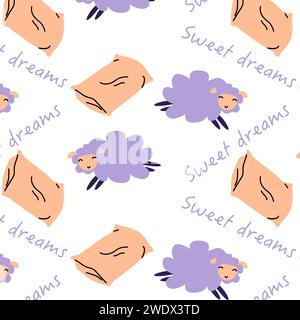 cartoon sheep and pillow vector background. Vector illustration isolated. sweet dreams backdrop.  Stock Vector