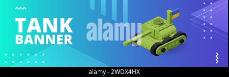 Banner with tank and armored personnel carrier for print and design. Vector illustration. Stock Vector