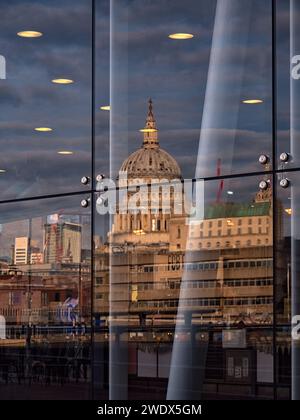 LONDON, UK - NOVEMBER 29, 2023: Reflection of St Paul's Cathedral in office window Stock Photo