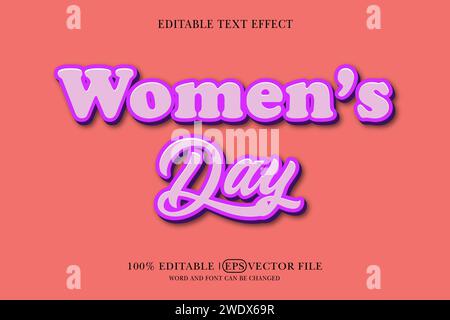 Happy Women's Day Editable 3D Style EPS Vector Text Effect Stock Vector