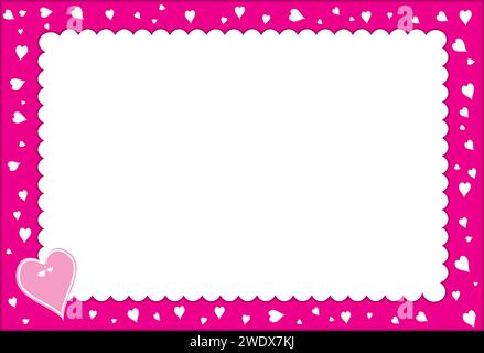 Scalloped edge paper frame with hearts and love hearts on card Stock Vector