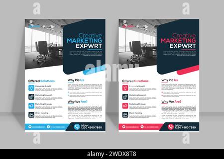 Corporate business flyer template  in A4. 2 Color ways included.Can be adapt to Brochure, Annual Report, Magazine,Poster, Corporate Presentation Stock Vector