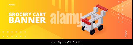 Supermarket grocery cart banner from for print and design. Vector illustration. Stock Vector