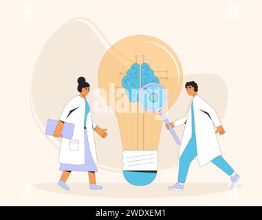 Artificial general intelligence research. AI engineer and coder neuron network and technology mind. Computer science. Vector illustration Stock Vector