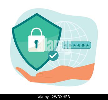 Human Hand with Digital Security Protection Shield Symbol for Cyber Security Concept Illustration Stock Vector