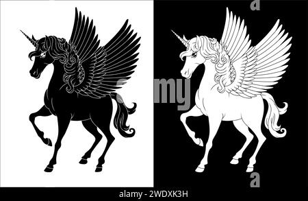 Pegasus Unicorn Wings Horn Horse Animal Cartoon Stock Vector