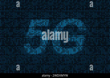 Subliminal message "5G" hidden in binary code. Stock Photo