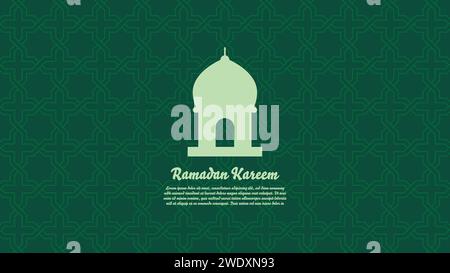 Green background pattern with mosque silhouette Ramadan Kareem concept. vector illustration Stock Vector
