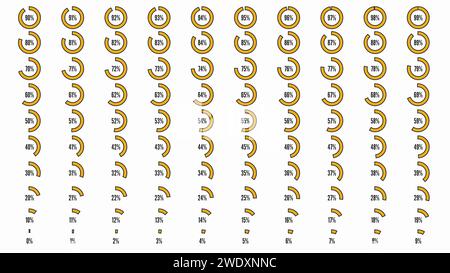Big percent collection for user interface UI or business infographic. Set of icon for infographic. Percentage circle diagrams from 0 to 100. Black and Stock Vector
