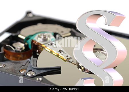 Paragraph in front of a hard drive, symbolic of data protection Stock Photo