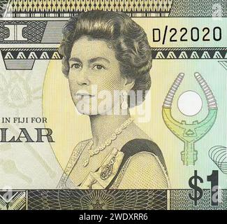 Elizabeth II, Portrait from Fiji 1 Dollar 1993 Banknotes Stock Photo