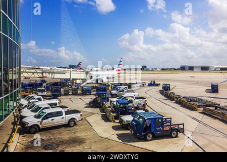 View of the airport baggage terminal with parking spaces for vehicles. Miami. USA. Stock Photo