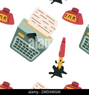 typewrite, author, poetry background. Vector illustration isolated. Retro vintage style. Can used for greeting card, wallpaper, poster, textile.  Stock Vector