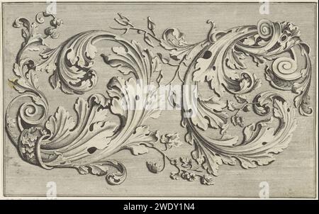 Two stylized Acanthus leaves, Anonymous, After Johann Leonhard Eisler, 1726 - 1734 print Two acanthus leaves curls in the opposite direction. Nuremberg paper etching acanthus  ornament Stock Photo