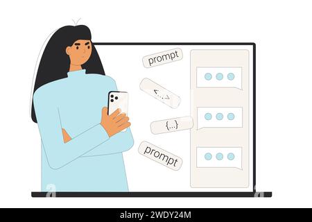 Artificial intelligence confusing. Prompt engineering problem. AI models issues to generate visual content. Misunderstanding working with AGI. Vector Stock Vector
