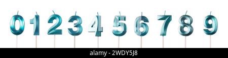 123 numbers, digits candles set. From zero, one to eight and nine isolated on white Stock Photo