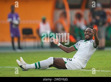 Abidjan, Ivory Coast. January 22 2024: Samuel Osayi Bright (Nigeria) on the ground during a African Cup of Nations Group A game, Nigeria vs Guinea-Bissau, at Stade Felix Houphouet-Boigny, Abidjan, Ivory Coast. Kim Price/CSM Credit: Cal Sport Media/Alamy Live News Stock Photo