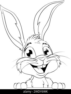 Easter Bunny Rabbit Peeking Around Sign Cartoon Stock Vector
